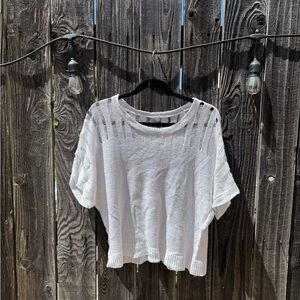 Margaret O'Leary Short Sleeve Scoop Neck Linen Knit Blouse White Size Large